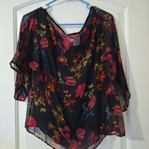 Retro Y2K 100% Silk Floral Blouse | Sheer TESS Layered Top Large